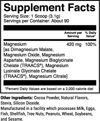 Magnesium Chocolate Sea Salt nutrition facts panel