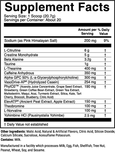 Project-1 Pro Rainbow Sherbet nutrition facts panel