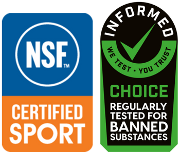 NSF Certified Sport logo and Informed we test, you trust, Choice regularly tested for Banned substances logo