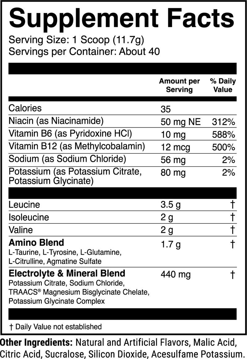 BCAAs Berry Lemonade nutrition facts panel