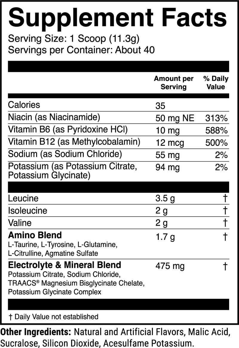 BCAAs Pineapple Mango nutrition facts panel