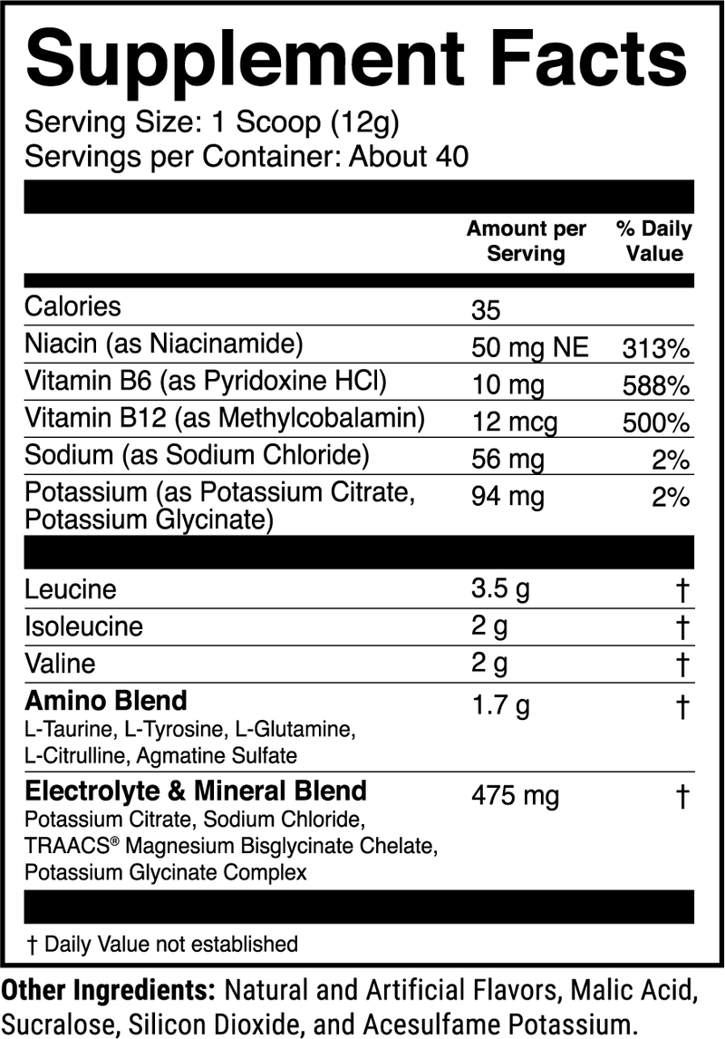 BCAAs Strawberry Candy nutrition facts panel
