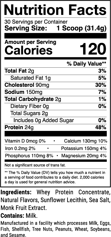 Level-1 Natural Vanilla nutrition facts panel