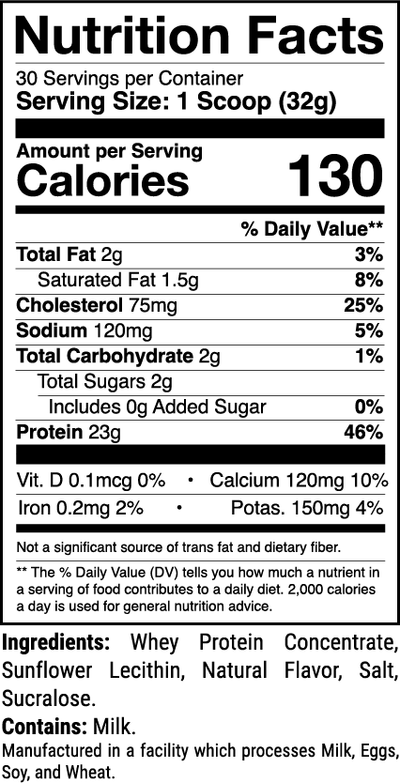 Level1 Protein Powder Vanilla Ice Cream nutrition facts panel (1 of 2)