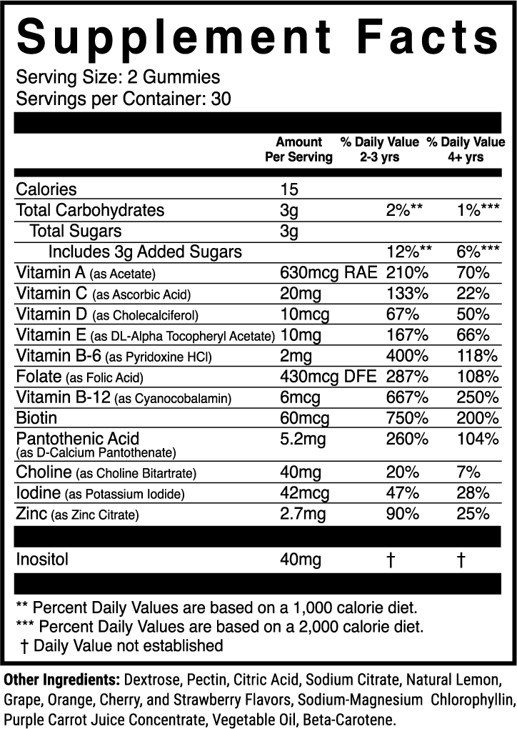 M-Factor Kiddos Mixed Berry nutrition facts panel