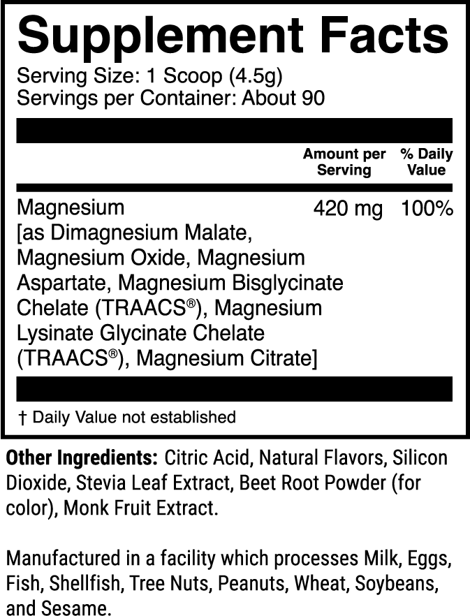 Magnesium Wild Berry nutrition facts panel