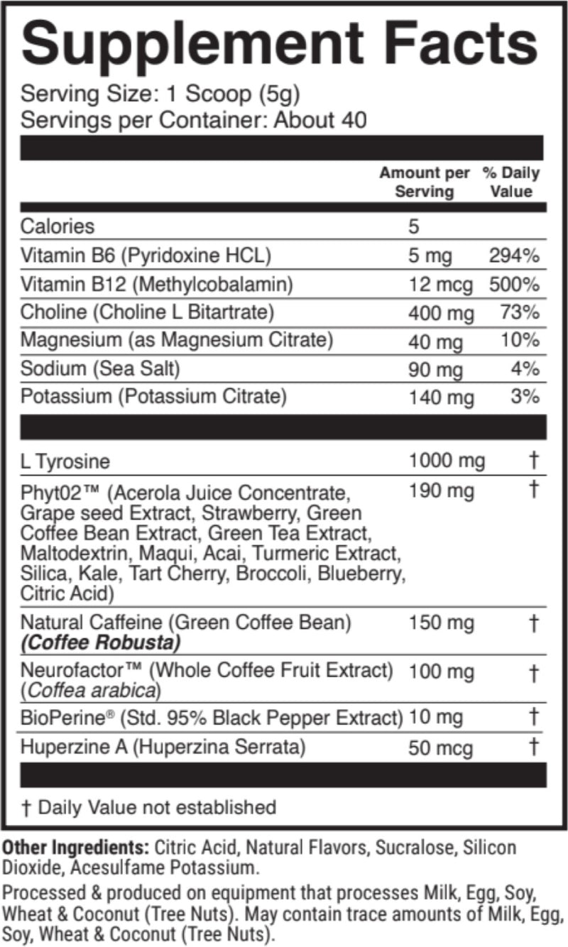 Megawatt Orange Sunrise nutrition facts panel