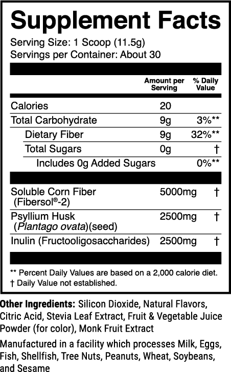 Multi-Fiber Mixed Berry nutrition facts panel