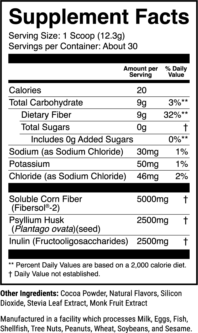 Multi-Fiber Chocolate nutrition facts panel
