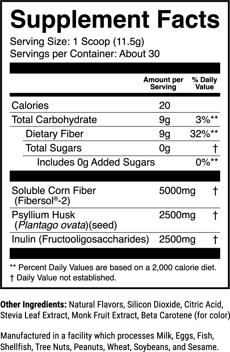 Multi-Fiber Mango Pineapple nutrition facts panel
