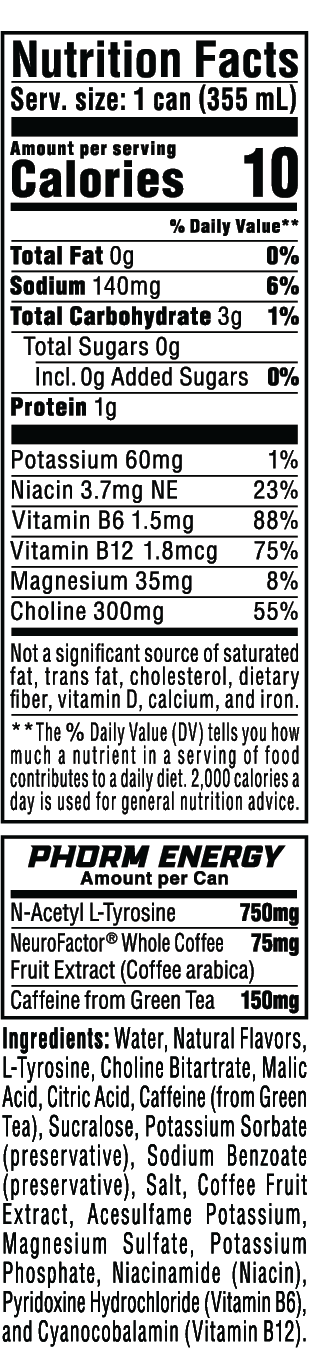 Phorm Energy - 12 oz 4-Pack Grape Smash nutrition facts panel