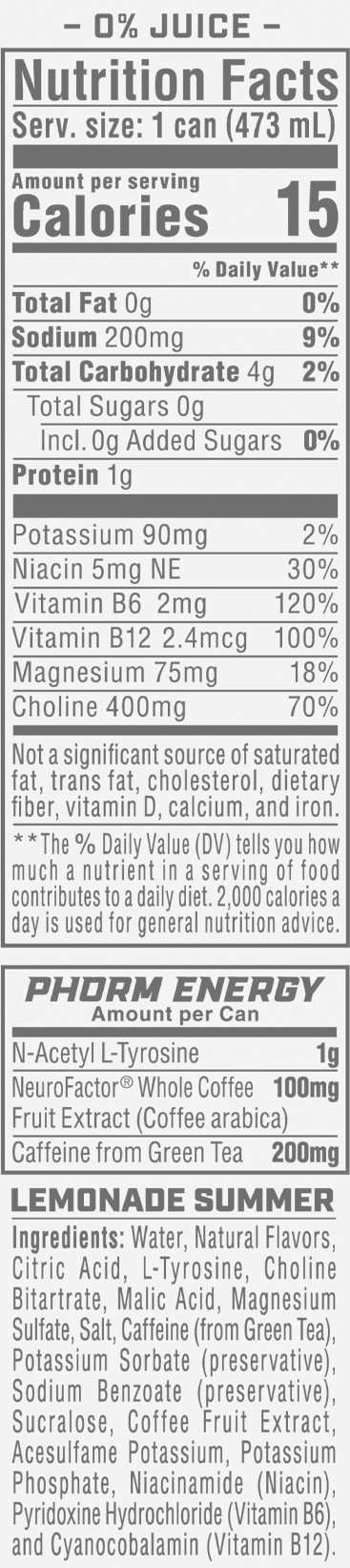 Nutrition Facts for Lemonade Summer (Non-Carbonated)
