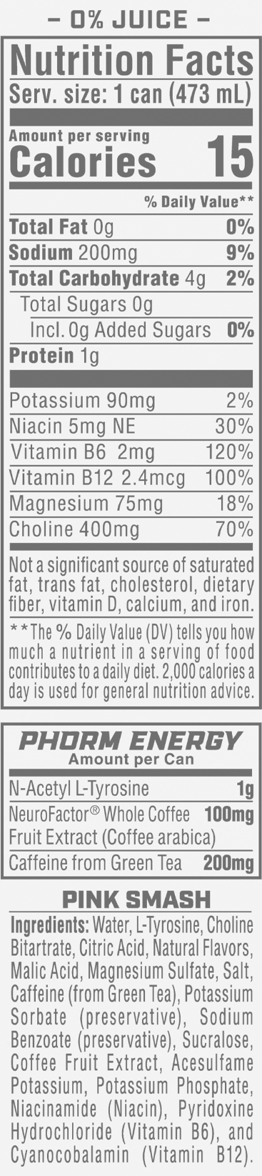Nutrition Facts for Pink Smash (Non-Carbonated)