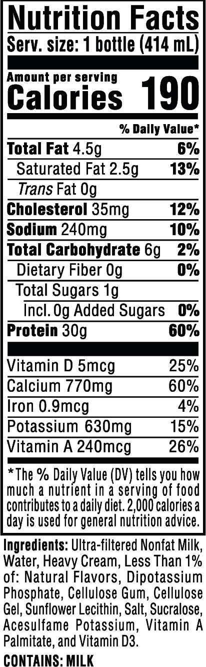 Phorm Protein 12-Pack Vanilla nutrition facts panel