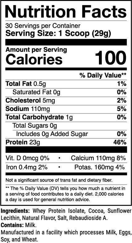 Phormula-1 Natural Chocolate nutrition facts panel (1 of 2)