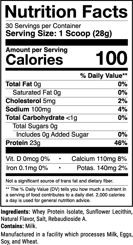 Phormula-1 Natural Vanilla nutrition facts panel (1 of 2)