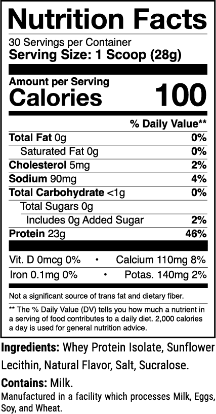 Phormula-1 Vanilla Milkshake nutrition facts panel (1 of 2)