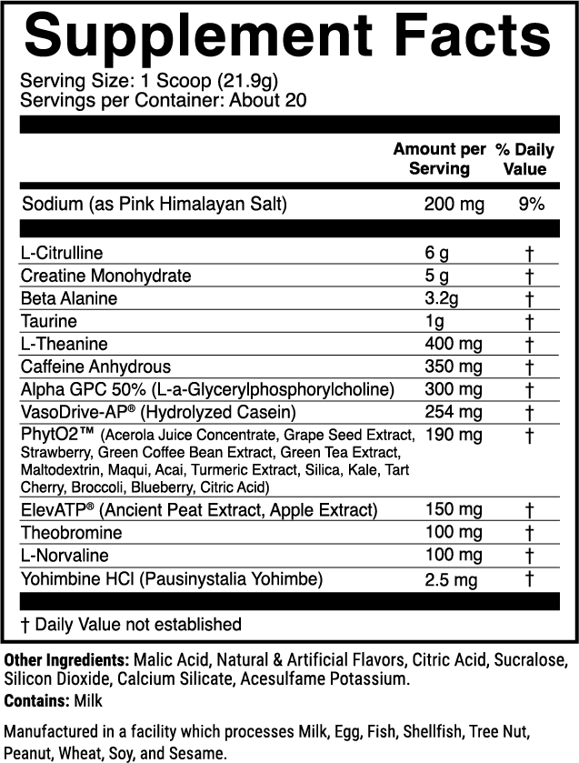 Project-1 Pro Strawberry Pineapple nutrition facts panel