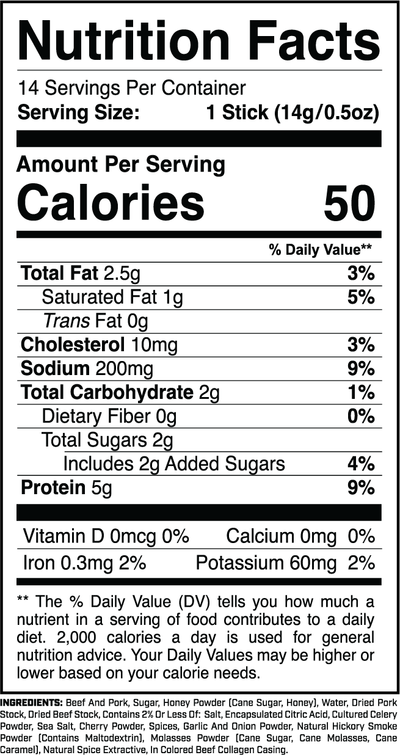 Mini Protein Sticks (14ct) Barbecue Seasoned nutrition facts panel
