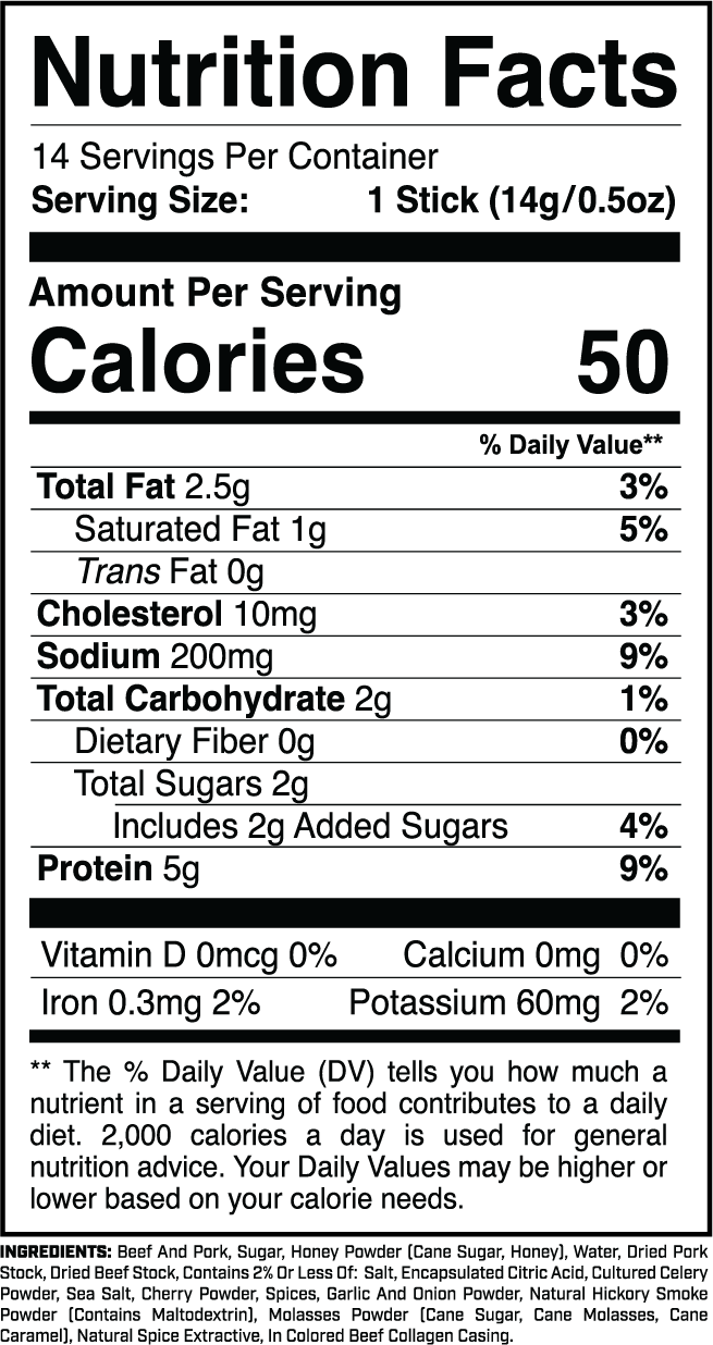 Mini Protein Sticks (14ct) Barbecue Seasoned nutrition facts panel