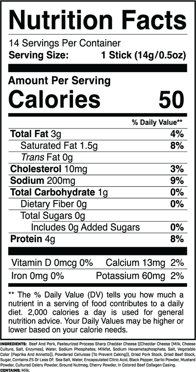 Mini Protein Sticks (14ct) Sharp Cheddar nutrition facts panel