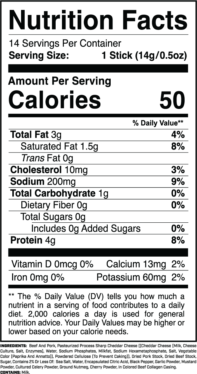 Mini Protein Sticks (14ct) Sharp Cheddar nutrition facts panel