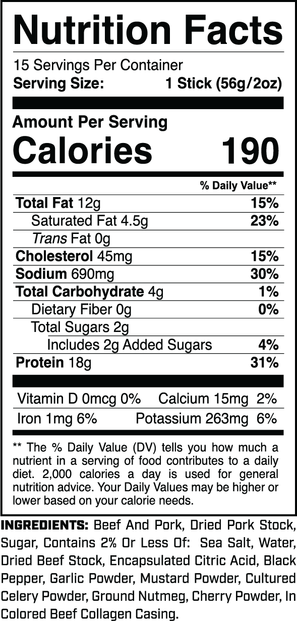 Protein Sticks (15ct) Original Smokehouse nutrition facts panel