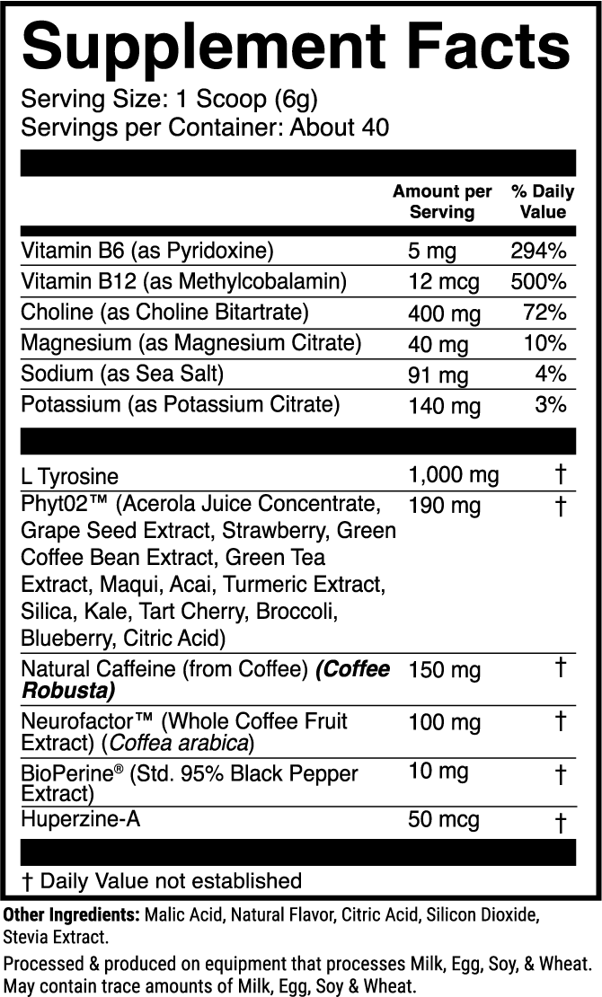 Megawatt Natural Strawberry Lemonade nutrition facts panel