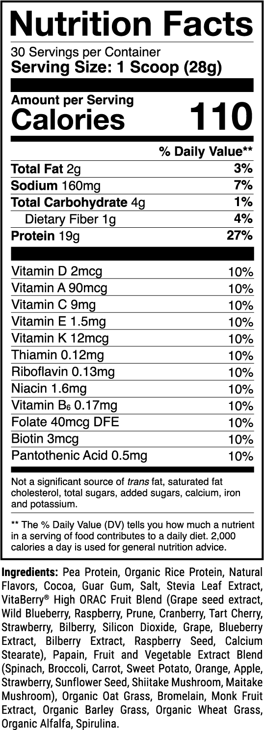 Vegan Power Pro Chocolate Mint Cookie nutrition facts panel