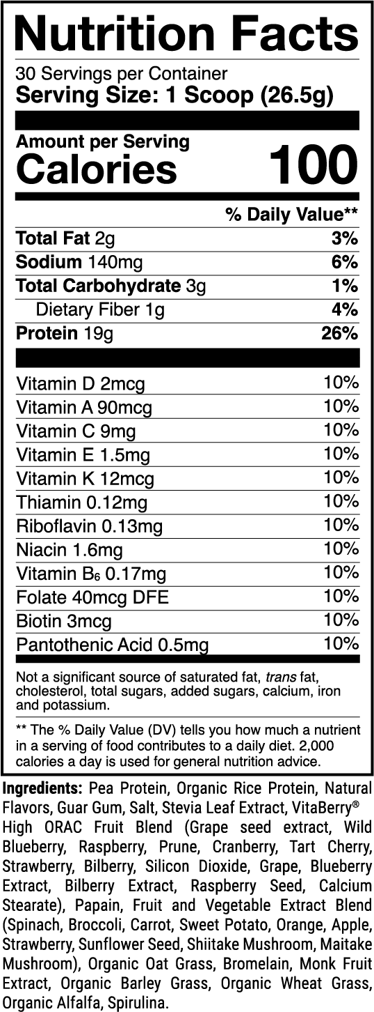 Vegan Power Pro Iced Oatmeal Cookie nutrition facts panel