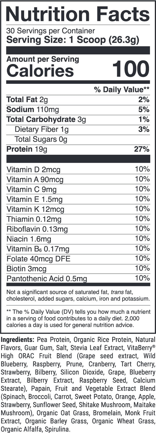 Vegan Power Pro Vanilla Creme nutrition facts panel
